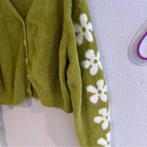 Levi’s brand, green cardigan with floral sleeves, size XL